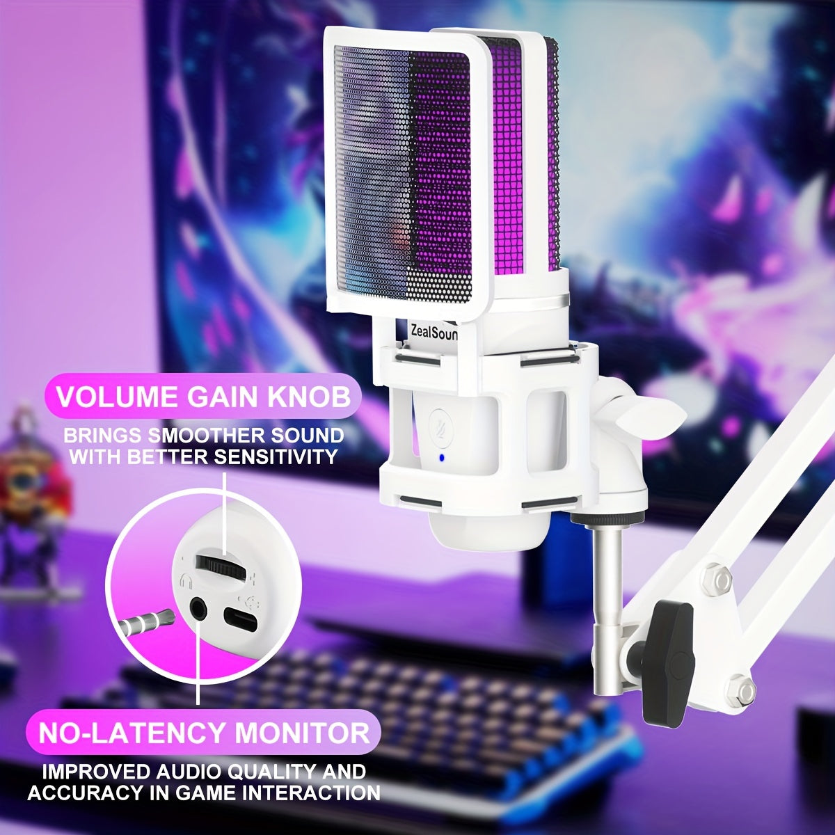 ZealSound Professional USB Gaming Microphone Kit, Podcast Condenser Mic with Boom Arm and RGB Light, Plug&Play Microphones for Streaming, PC, Computer Eid Al-Adha Mubarak