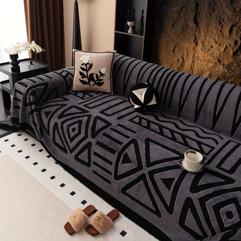 1pc Mirror Yi Thick Plush Sofa Cover - All-Season Pet-Friendly One-Piece Design, Anti-Slip &, Machine Washable Soft Short Fur Fabric, Fit for 3/2/4-Seater & Sectional Sofas, Contemporary Home Decor, Sectional Sofa Cover, Mode