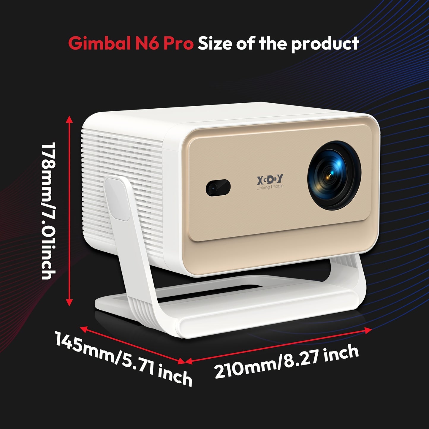 XGODY Gimbal N6Pro Smart Beamer, 700ANSI Brightness Native 1920*1080 And Support 4K Full HD 1GB RAM+32GB ROM Storage Rotation Portable Projector, with WhaleOS System And WiFi 6, Portable Projector, Projector for Phone, Projec
