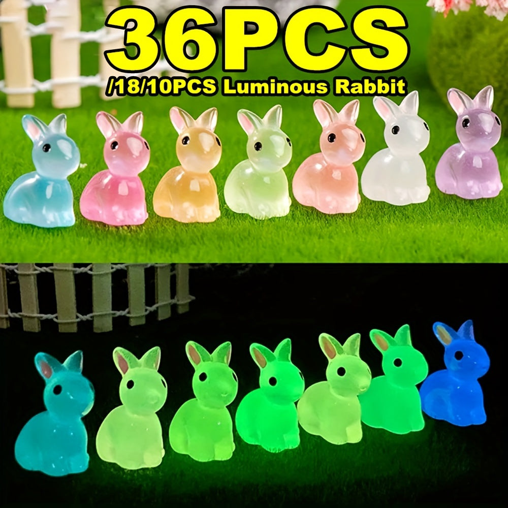 10/18/36pcs Cute Mini Luminous Resin Bunnies Ornament Glow In The Dark Miniature Figurines Rabbit Micro Landscape Fairy Garden Accessories