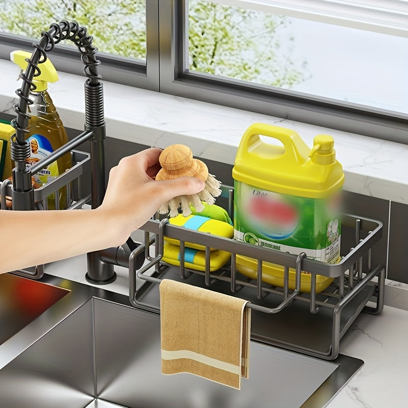1pc Kitchen Sponge Drain Basket For Sink, Toilet Storage Rack, Kitchen Faucet Sponge Holder, Detachable Hanging Faucet Drain Rack For Sponge, Brush, Towel, Hand Sanitizer, Automatically Draining, Bathroom And Kitchen Supplies