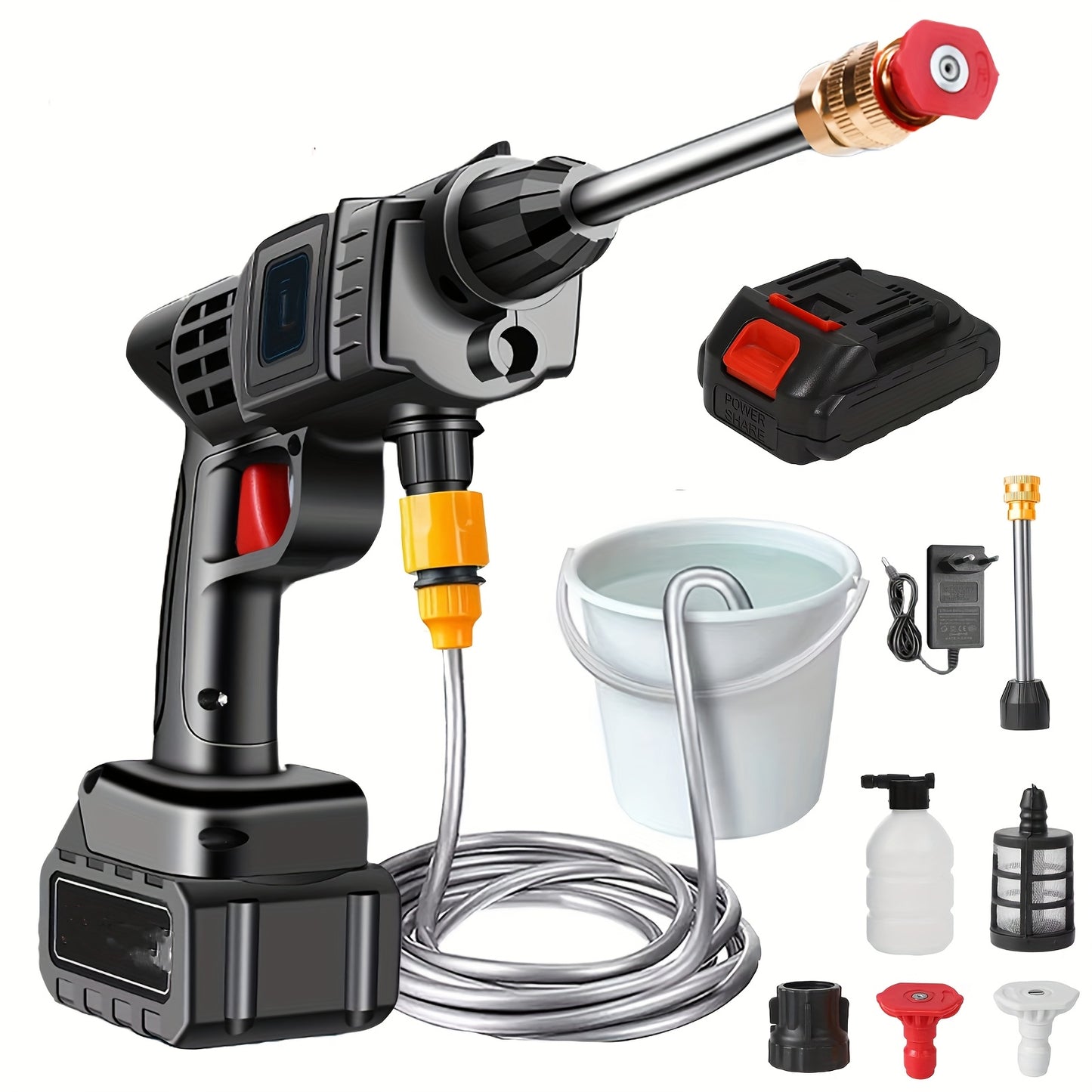 21V Cordless Electric Pressure Washer with 1300mAh Battery & Charger - Heavy-Duty Portable Handheld Power Washer, Lithium-Ion Battery-Powered, Ergonomic Design with Adjustable Nozzle & Hose Connector for Cars, Floors, Garden,