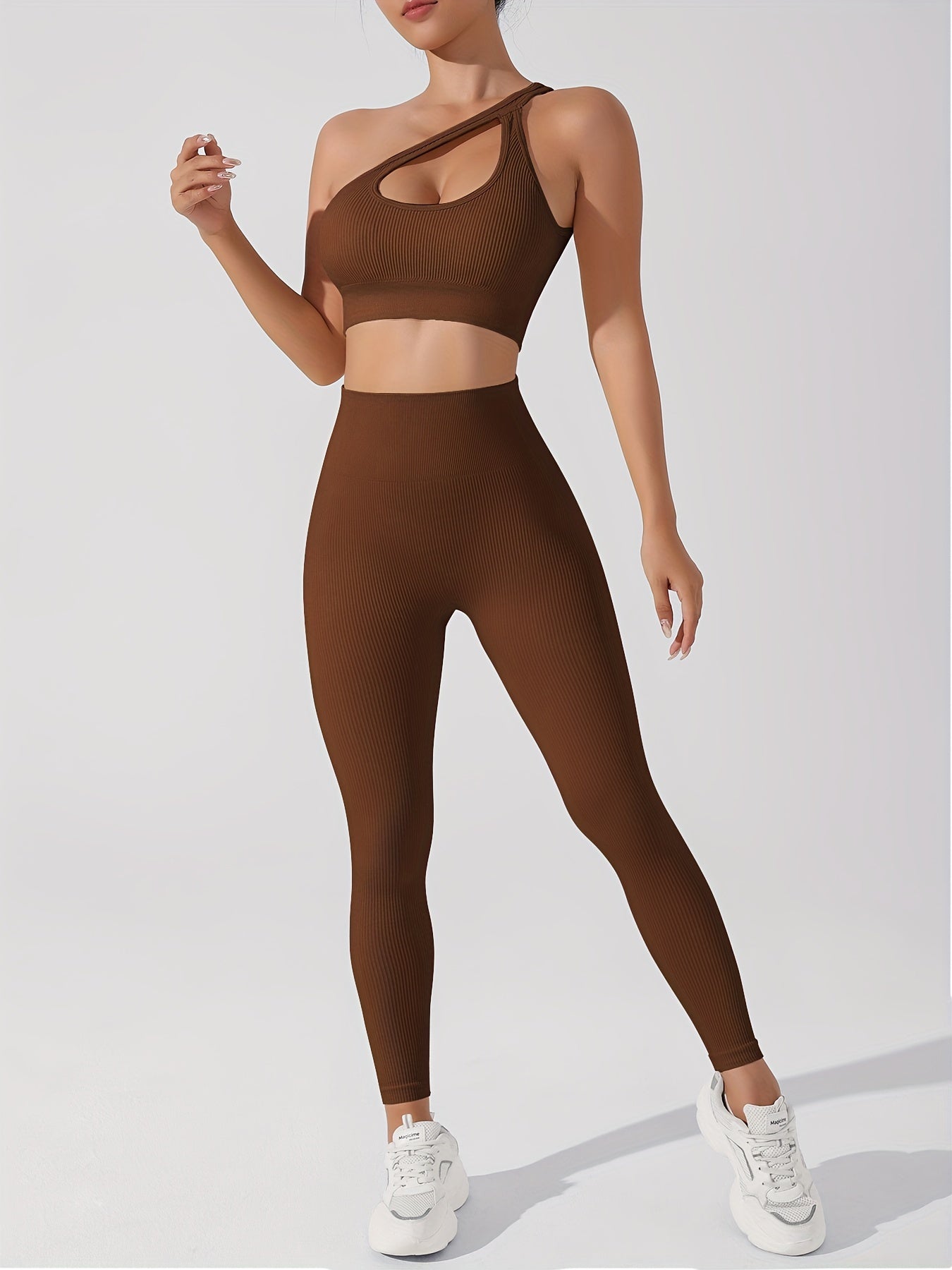 Women's 2pcs Yoga Set: Sexy One-Shoulder Sports Bra & High-Waist Butt Lifting Leggings - Stretchy, Non-See-Through Activewear