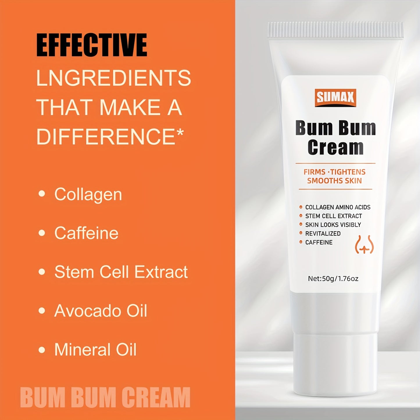 Brazilian Bum Bum Cream With Lemon Vanilla Scent - 2-in-1 Massage Cream And Massage Lotion - Non-Greasy Skin Tightening Cream For Firm Butt, Belly & Thighs With Collagen And Caffeine - 50g