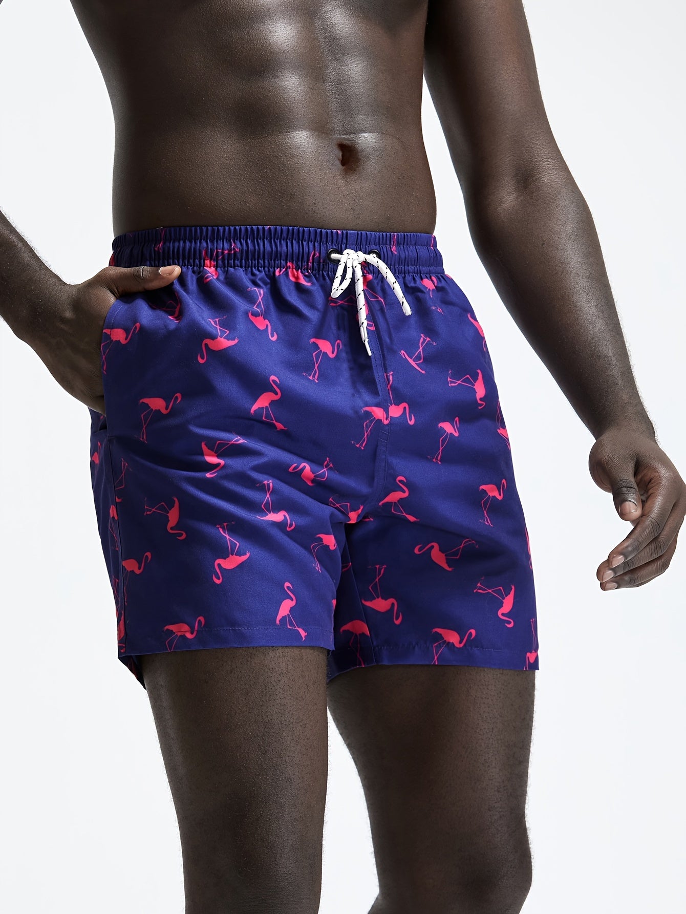 Men's Quick Dry Hawaiian Board Shorts With Pockets, Casual Coconut Tree Graphic Drawstring Swim Trunks For Summer Vacation Beach Pool Outdoor