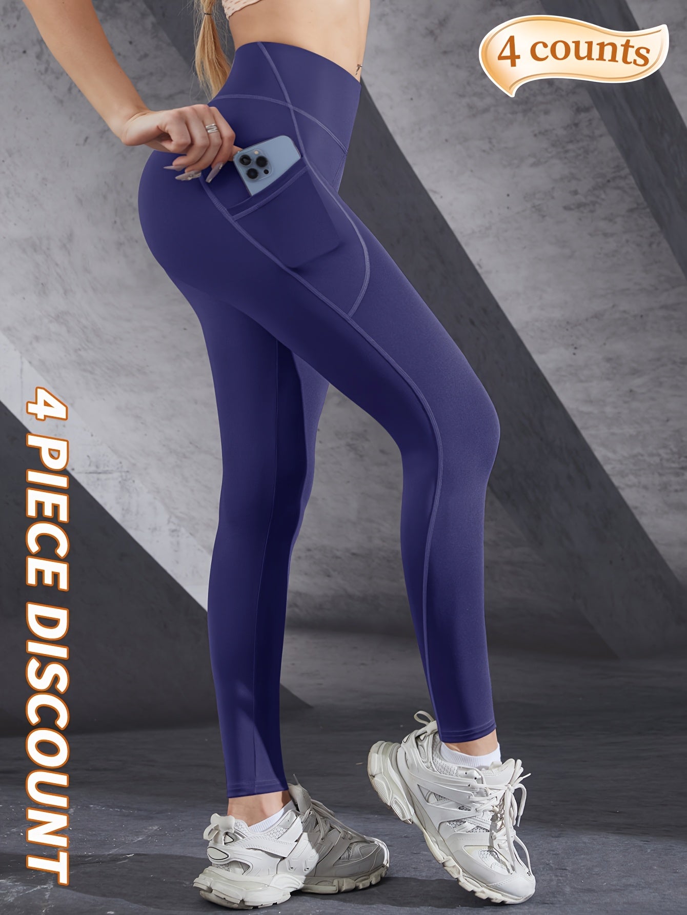 4pcs High-Waist Tummy Control Yoga Leggings - Stretchy, Slimming Activewear Pants with Pockets for Women