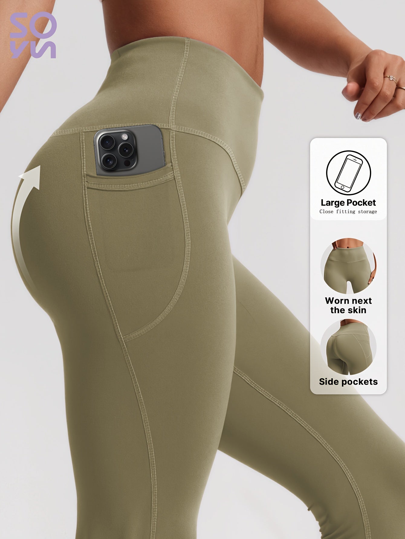 SOYUN Women'S High-Waisted Yoga Leggings with Pockets - Tummy Control Butt Lifting Design, Medium-Stretch Solid Color Workout Pants for Cycling, Running, Gym & Yoga - All-Season Comfort, No Belt Needed, Yoga Pants, Fitness Ap