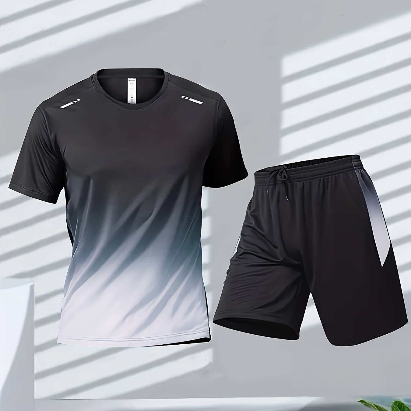 2-piece Men's Summer Basketball Training Running Outfit Set, Gradient Short Sleeve T-shirt & Quick-drying Shorts Set
