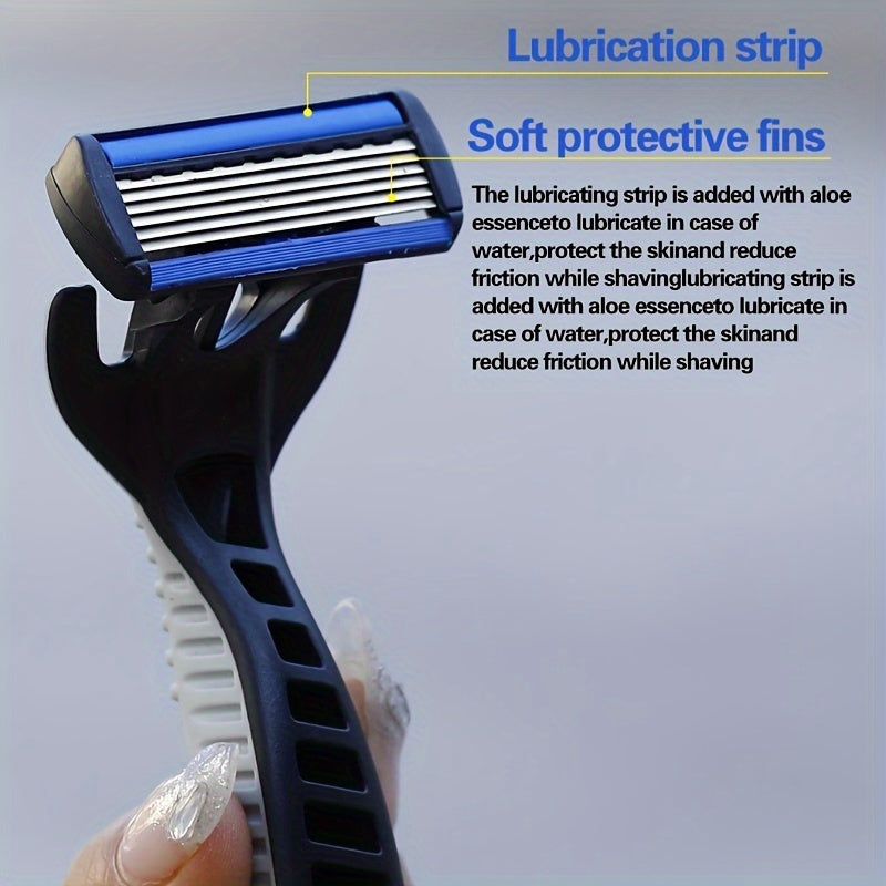 Men's Manual Shaver Set, 2 Handle + 24 Blades, Safety Razor 6-Layers Stainless Steel Hair Removal Shaving Blades Replaceable Shaver Heads, Shaving Tools