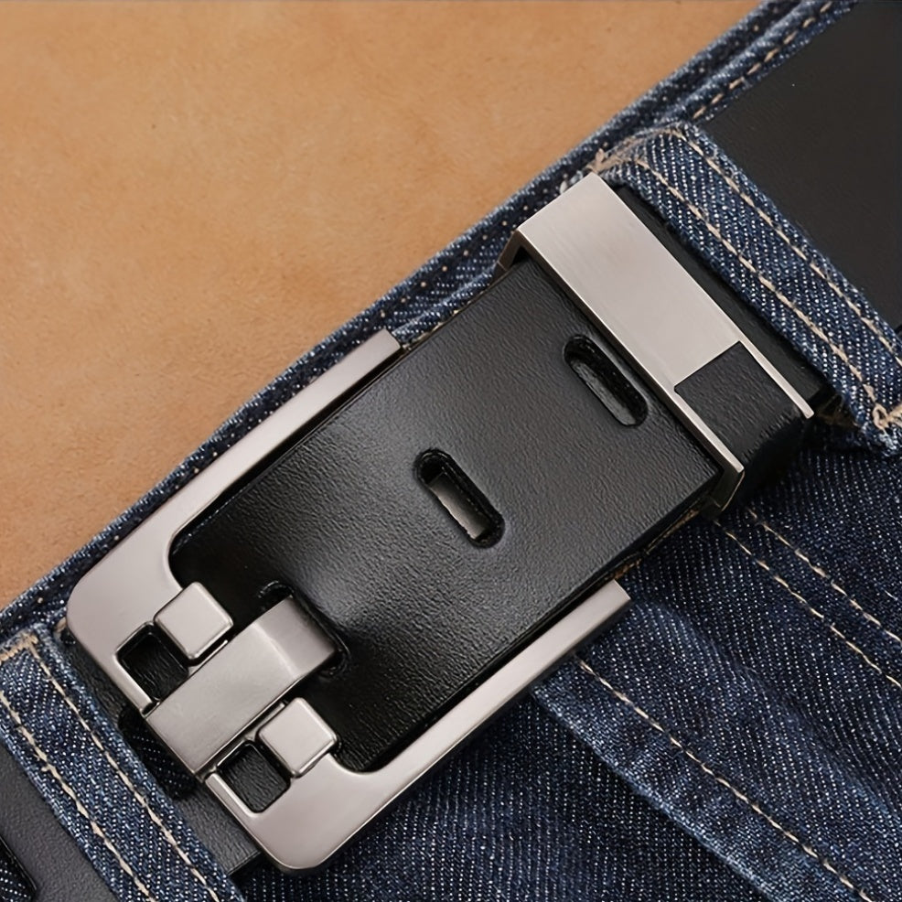 1pc Men'S Genuine Leather Belt with Square Retro Alloy Buckle - Black Casual Work & Leisure Belt, Durable Everyday Belt for Men, Father'S Day Christmas Gift for Him, Everyday Belt | Classic Belt Design | Durable Belt, Leather