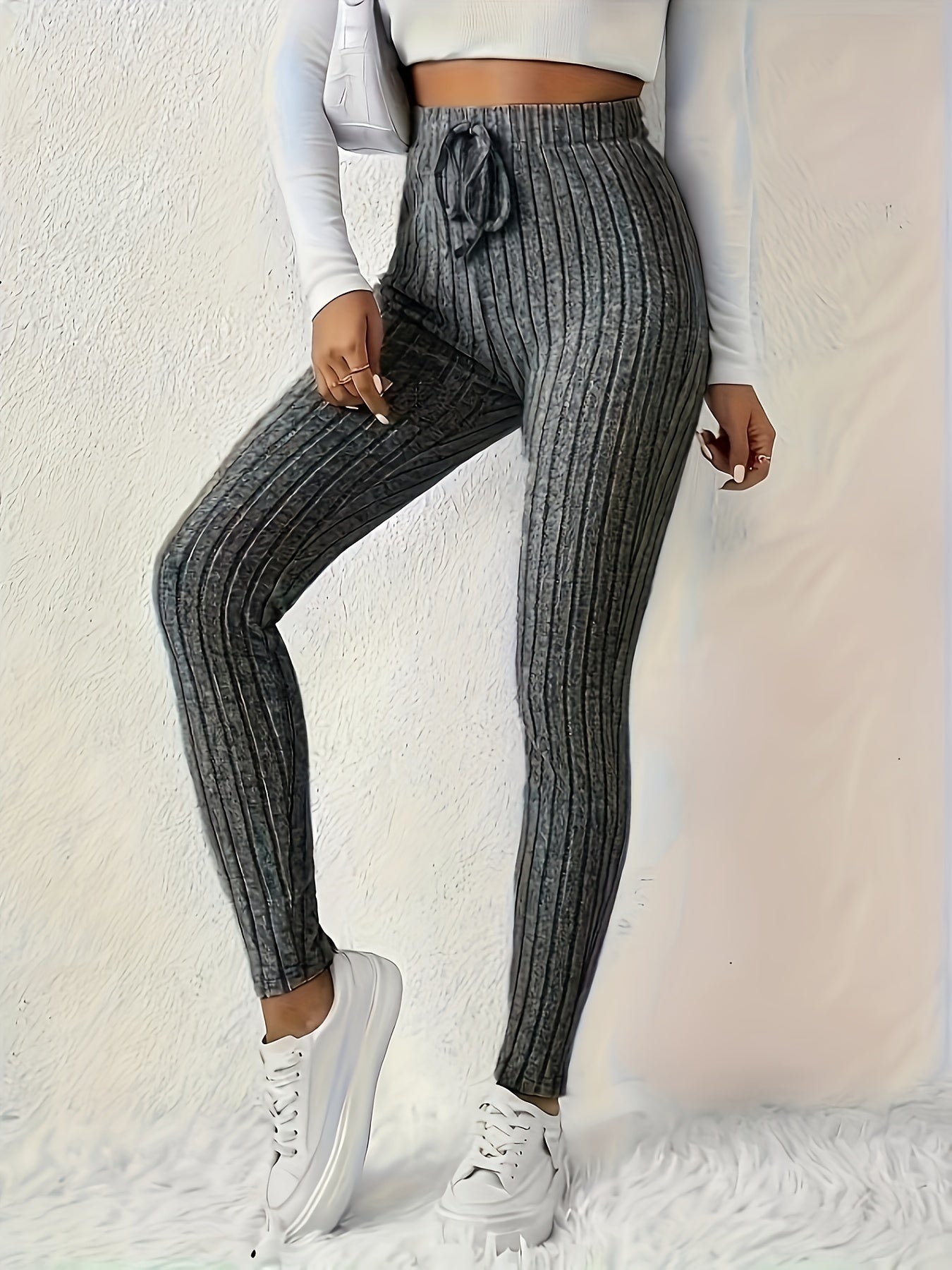4pcs Women'S High-Waisted Leggings - Sexy Ribbed Design, Stretchy & Comfortable, Solid Colors (Black, Green, Purple, Beige) for Fall/Winter, Perfect for Running & Casual Wear, High Waisted Leggings