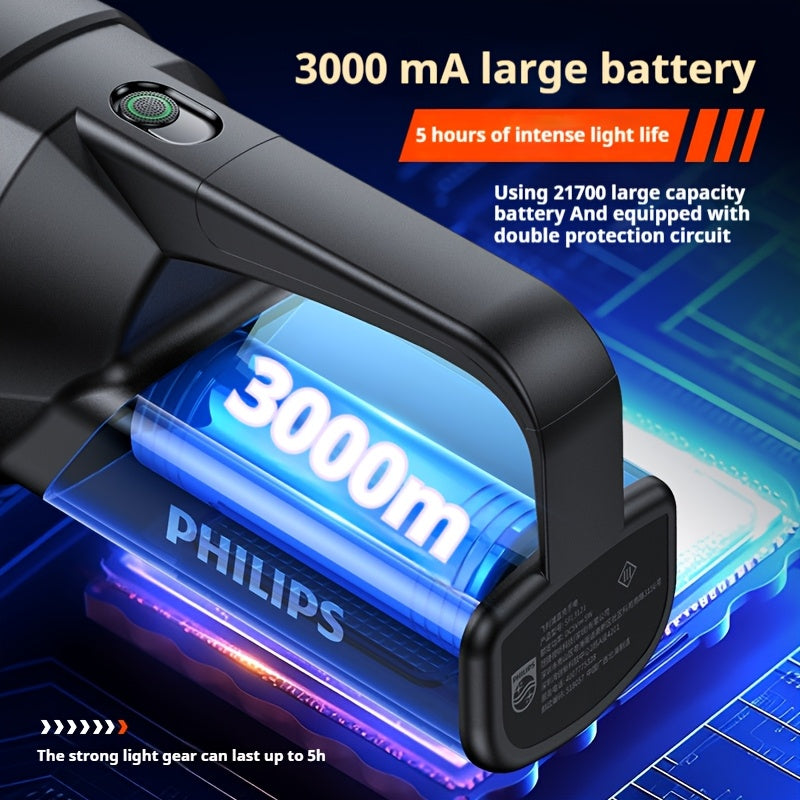 Philips Rechargeable Battery Flashlight, Ultra-Long Life, High Capacity, Portable Spotlight for Outdoor and Emergency Lighting