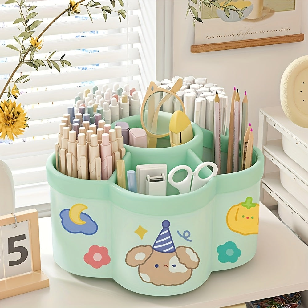 Rotating Desk Organizer - Multi-Compartment Storage Caddy for Stationery, Makeup Brushes, Lipsticks, Eyebrow Pencils - Durable PP Material, Fragrance-Free, Ideal for Dorms and Office Desk Organization, Desk Accessories Office