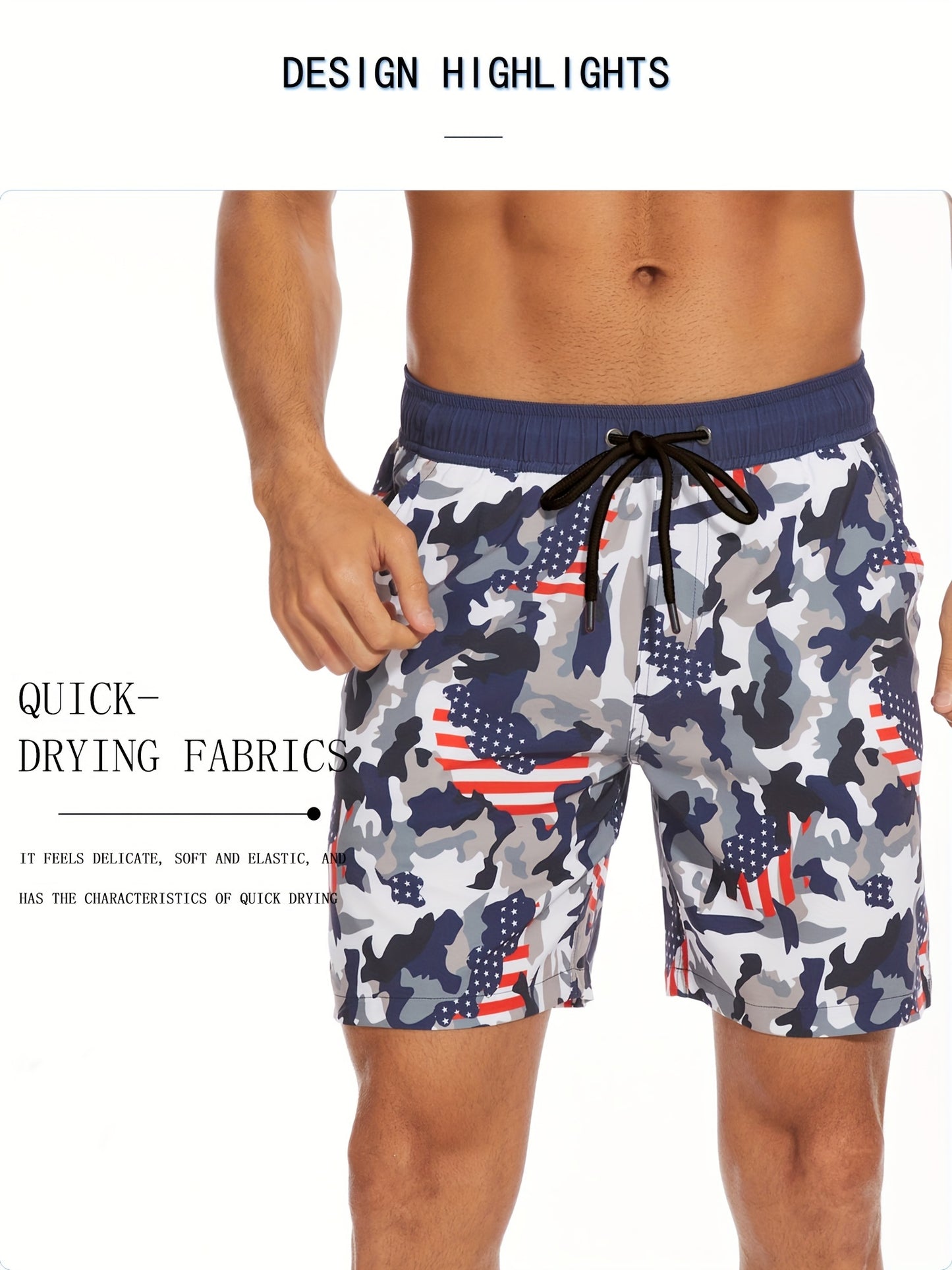 Men's Quick-Dry Beach Shorts with Tropical Palm Tree & Palm Leaf Print - Breathable Stretch Fabric for Summer, Outdoor, Hiking, Swimming - Machine Washable Casual Athletic Shorts, Outdoor Activewear, Summer Shorts