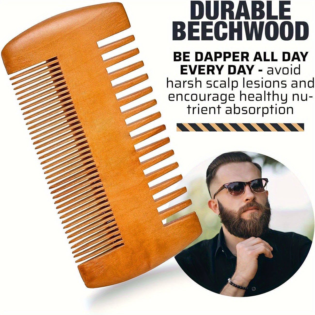 Wooden Beard And Comb Set For Men - Perfect For Beards Head Hair And Mustaches Men's Grooming Kit For Styling, Contain Wooden Comb, Bristle Brush, Scissors, Holiday Gift Father's Day Gift