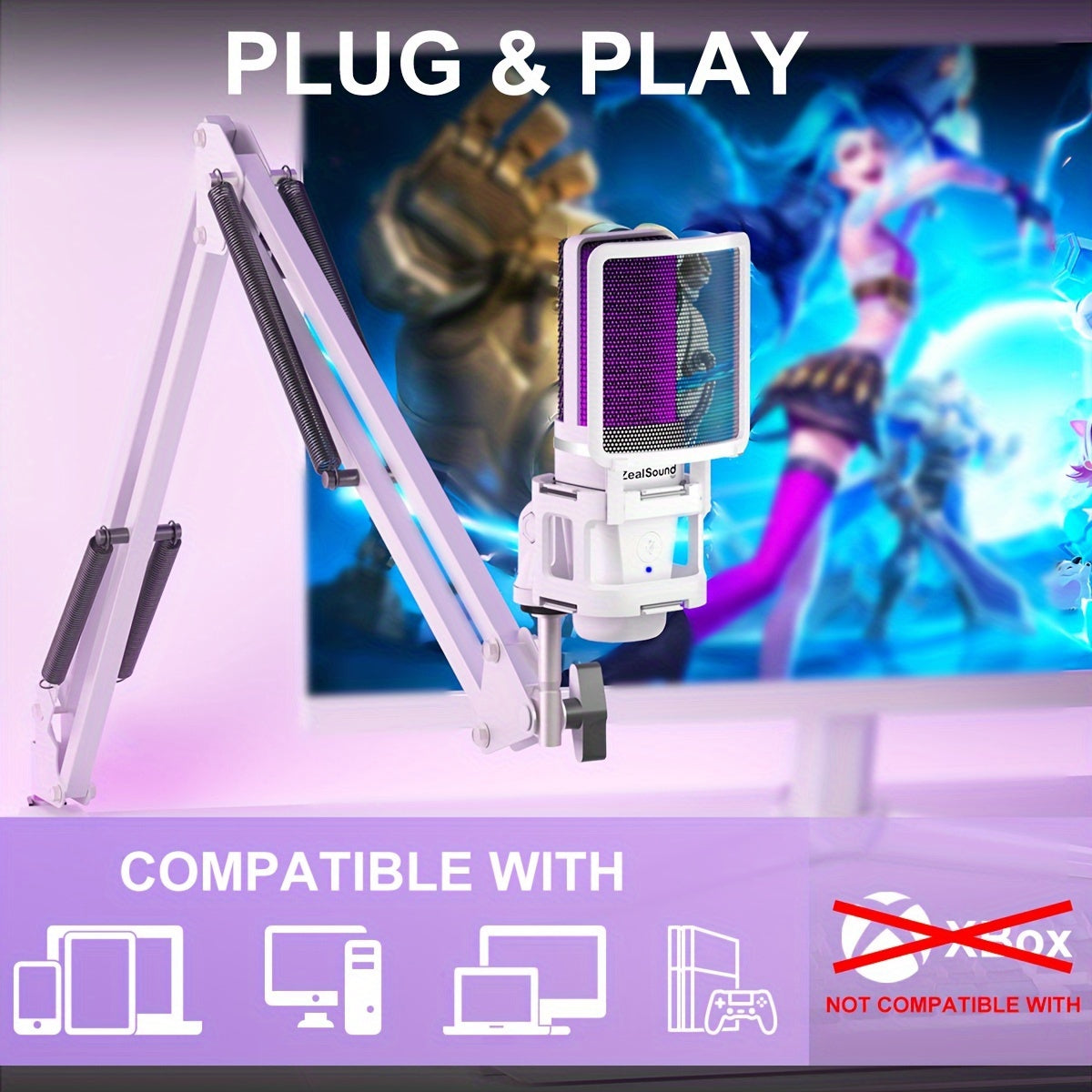 ZealSound Professional USB Gaming Microphone Kit, Podcast Condenser Mic with Boom Arm and RGB Light, Plug&Play Microphones for Streaming, PC, Computer Eid Al-Adha Mubarak