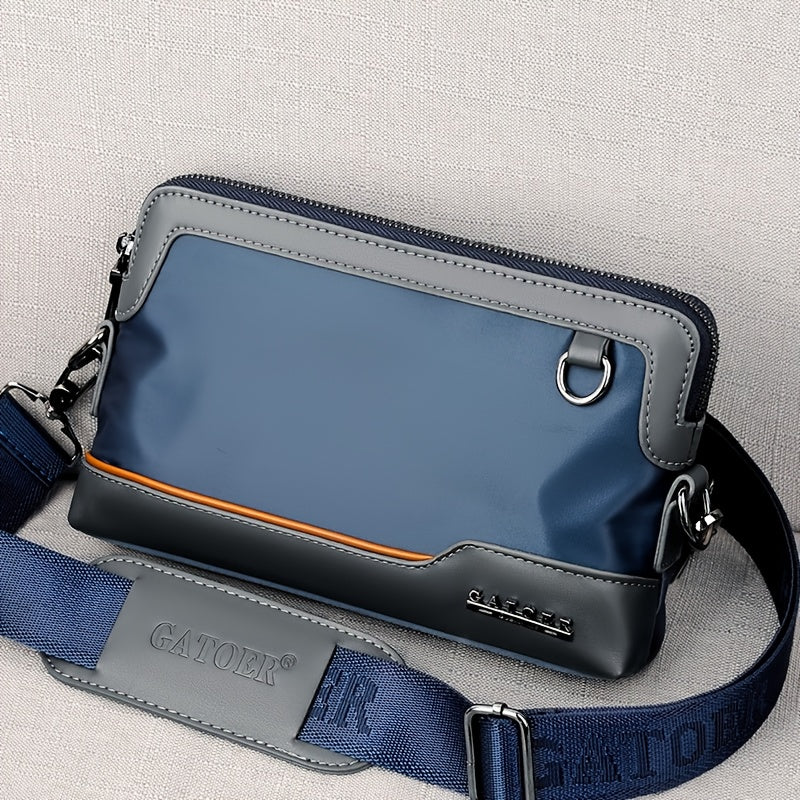 Men's Luxury Multi-Functional Handbag & Wallet in One - Dark Navy Blue/Black with Golden-Tone Hardware, Soft Silky Texture, Golden-Tone Hardware, Zipper Closure & Detachable Strap - Travel, Commute, Formal & Everyday Use - Id
