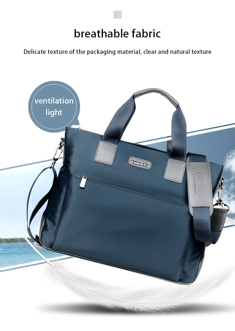 TMOOS Men'S Lightweight Oxford Business Casual Tote Bag - Large Capacity Multi-Compartment, Adjustable Shoulder Strap, Durable & Stylish for Work, Travel, and Everyday Use, Travel Tote Bag, Professional Appearance, Secure Zip