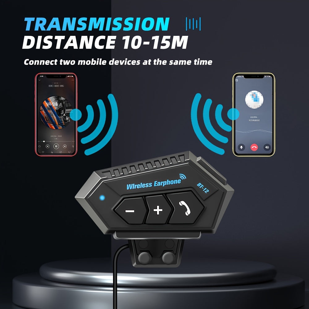 Wireless 12, Wireless Motorcycle Helmet Earphone Headset Hands-free Call Kit Stereo Music Player Speaker