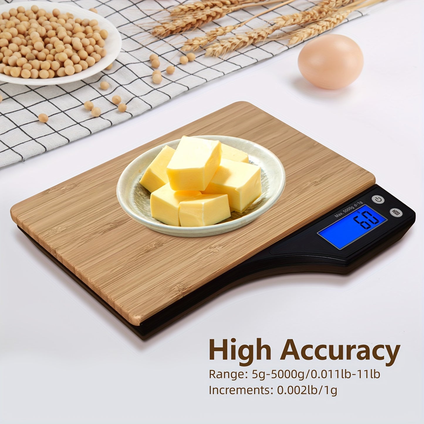 1pc, Kitchen Scale, Food Scale, Digital Food Scale, Portable High Accuracy Bamboo Panel Kitchen Electric Scale For Cooking Baking Weighing Food, Scales For Kitchen, Baking Scale, Kitchen Accessaries, Baking Tools Kitchen Acce
