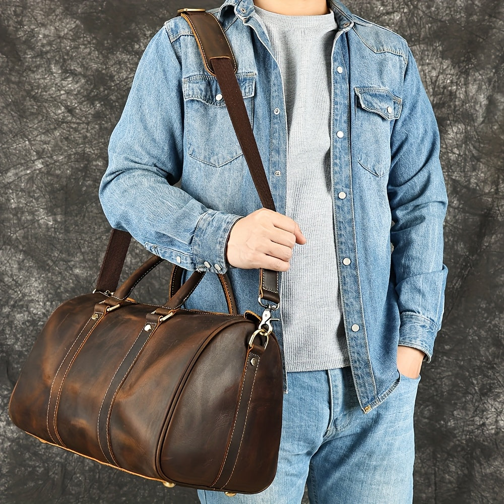 NIUCUNZH Men's Vintage Genuine Genuine Leather Tote Bag - Adjustable Shoulder Strap, Multiple Compartments, Durable Head Layer Genuine Leather for Business Commuting & Travel (Light Brown/Dark Brown/Black), Office Accessory,