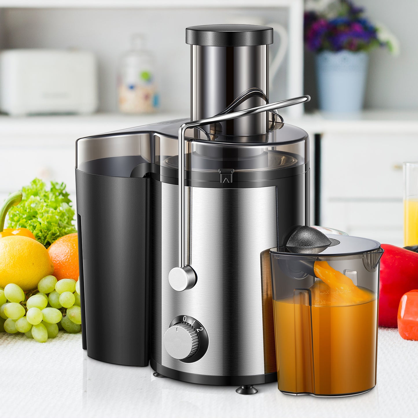 Juicer Machines, 800W Juicer Whole Fruit and Vegetables, Quick Juicing Easy to Clean, 75mm Large Feed Chute, Dual Speed Setting and Non-Slip Feet