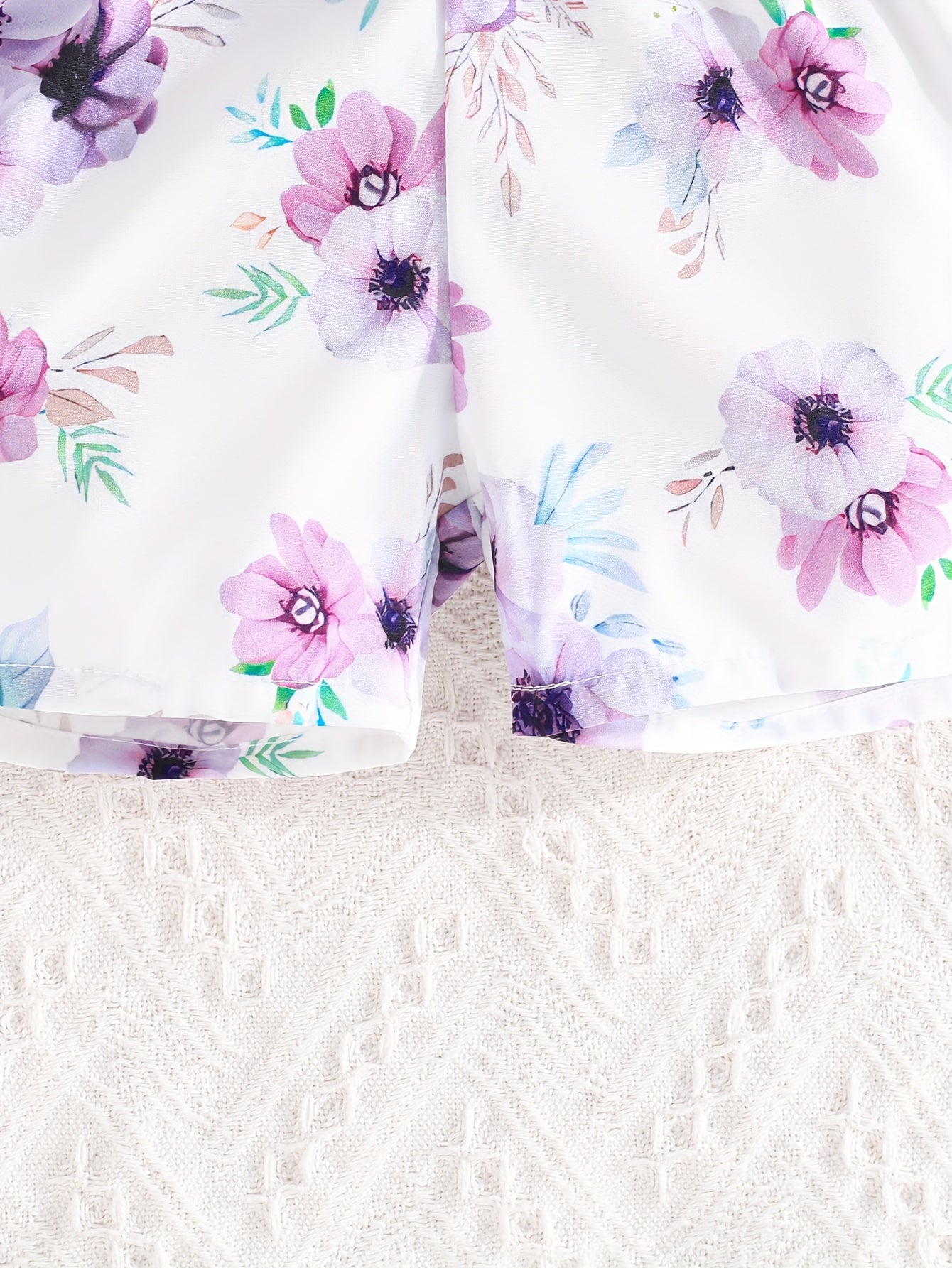 Girls' Summer Casual Floral Print Off-Shoulder Jumpsuit with Adjustable Waist Belt - Lightweight Breathable Shorts for Outdoor Play & Daily Wear, Blue & White Flower Design, Perfect for Weekend Outings, Cute Outfits for Girls