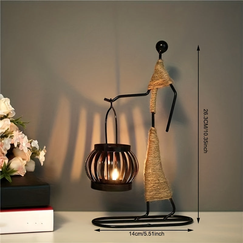 1pc Retro Iron Man Candle Holder, Creative Western Restaurant Candle Holder, Romantic Table Decoration Home Decor,Candle Holder,centerpiece,New Iron Art Candle Holder, Creative Hollow Candle Cup Table Candlelight, Western Can