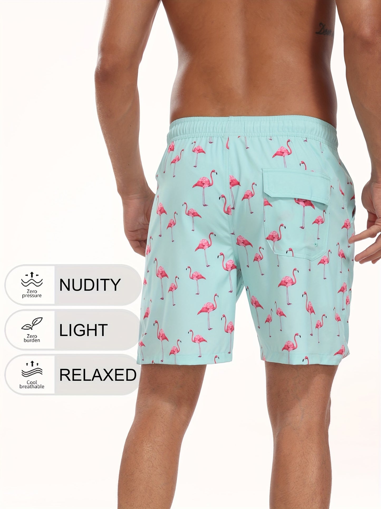 Men's Quick-Dry Beach Shorts with Tropical Palm Tree & Palm Leaf Print - Breathable Stretch Fabric for Summer, Outdoor, Hiking, Swimming - Machine Washable Casual Athletic Shorts, Outdoor Activewear, Summer Shorts