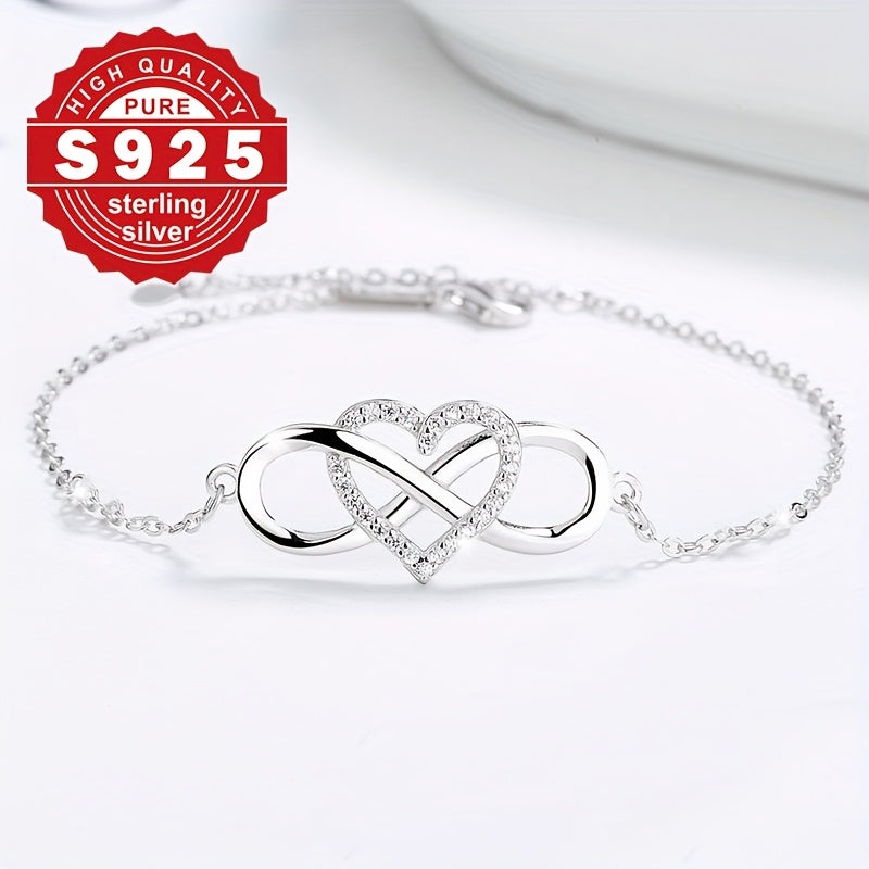 One Women's Eternal Love Bracelet, s925 Pure Silver, Classic Infinite Symbol Stringing Love Heart, Express Love, Suitable for Valentine's Day Gift to Ladies, High-end Female Accessories, Low Allergy