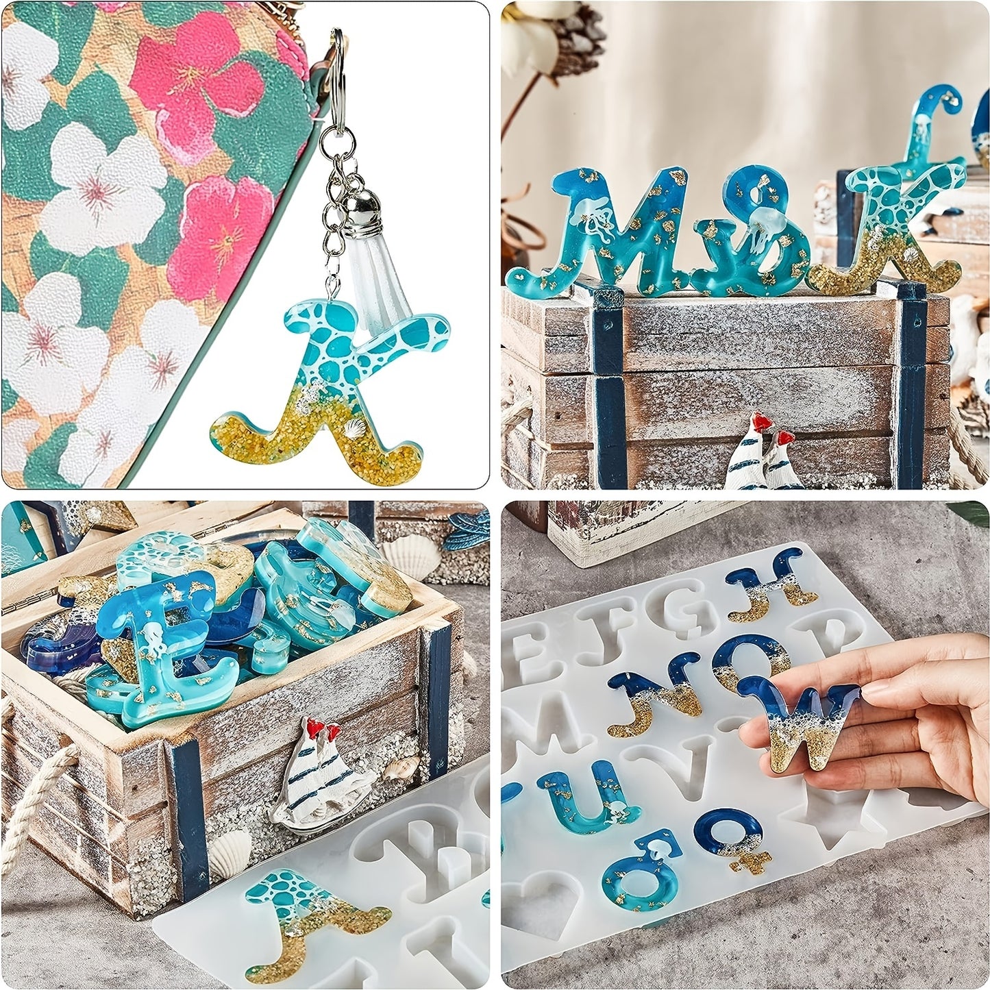 168pcs Obverse Alphabet Resin Molds Kit, Silicone Molds for Resin Casting DIY, Letter & Ornament Epoxy Molds Resin Keychain Making Set with 1 Hand Drill 2 Drill Bits 164pcs Keychain Supplies