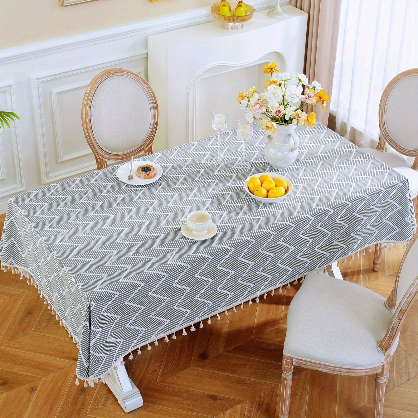 1pc, Bohemian Geometric Wave Pattern Tablecloth - European Style Cotton and Linen Rectangular Tablecloth for Farmhouse, Restaurant, Picnic, Camping, Birthday Party Decoration and Home Decor