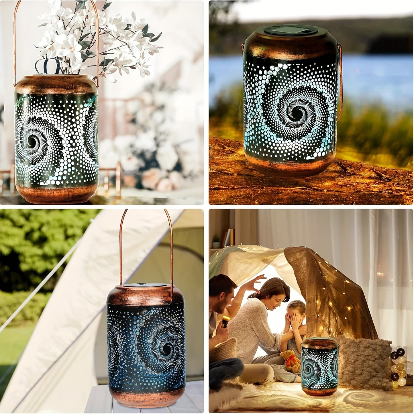 1pc Solar Lanterns Outdoor Hanging Lights, Hollow Out Metal Decorative Lanterns, Waterproof LED Decorative Garden Lights - Patio Exquisite Garden Decoration
