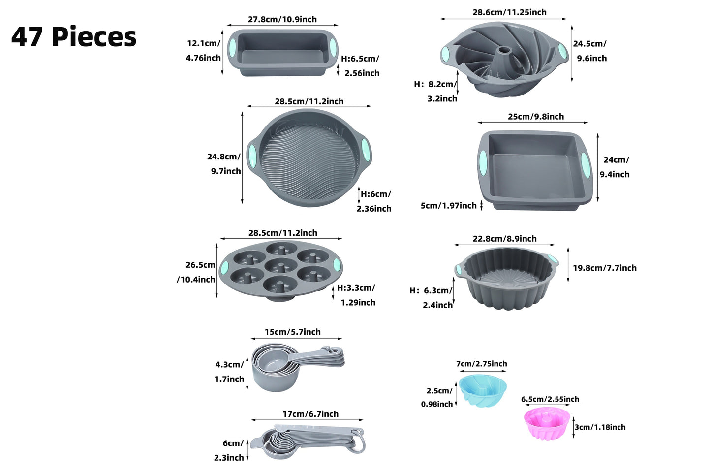 45pcs/set, Silicone Baking Set, Nonstick Bakeware Set Baking Cookie Sheets Cake Muffin Bread Pan, Loaf Pan, Cake Pan, Pizza Pan, Mini Cupcake Mold, Bundt Pan, Charlotte Cake Pan, Measuring Cup And Spoon, Baking Tools
