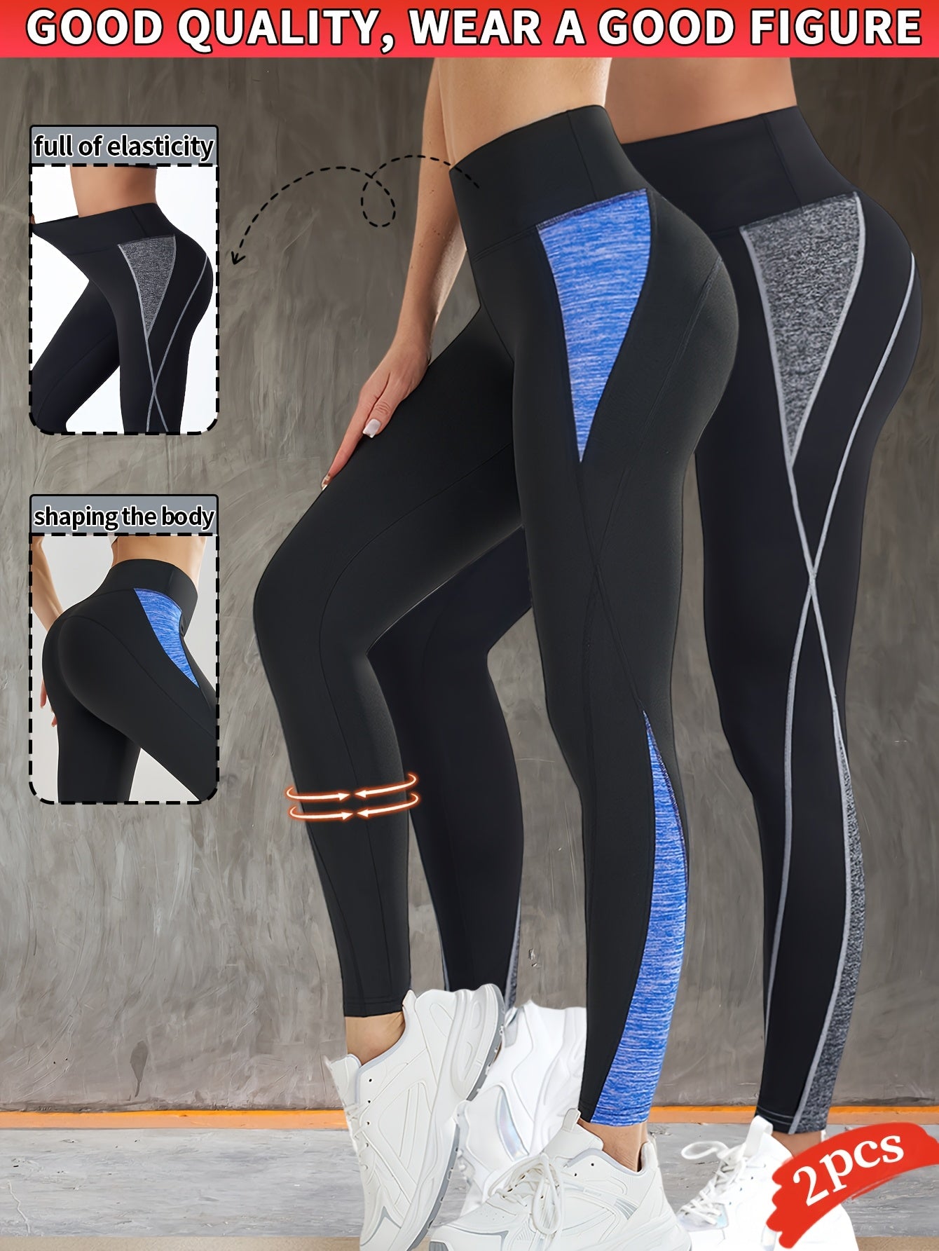 2pcs Women's Fashion Yoga Pants, Fitness Outdoor Sports Leggings, Tummy Control Butt Lifting Tight Pants, Comfortable Breathable Sweat-Absorbing Long Pants
