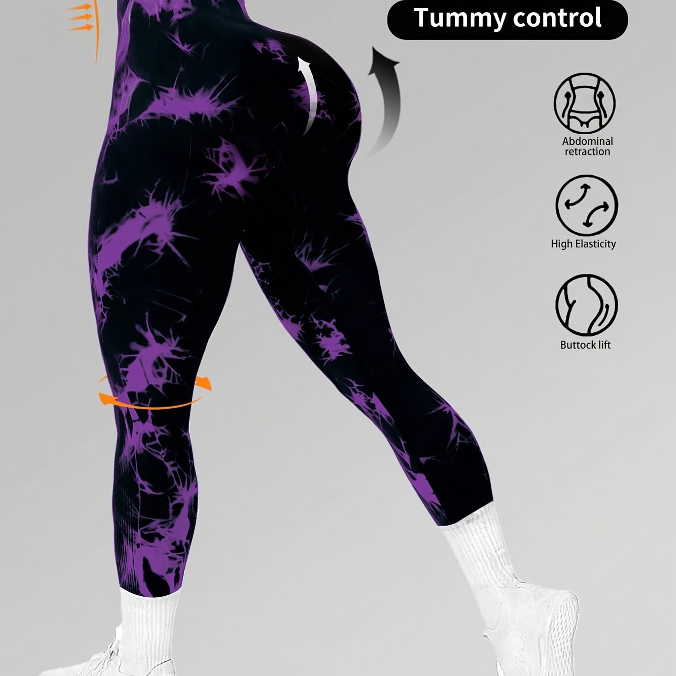 Sport Studio Women's High-Waisted Seamless Athletic Leggings - Tummy Control Butt-Lifting Workout Pants with Purple Splash Print, 4-Way Stretch Gym Running Yoga Pants, Machine Washable Non-See-Through Full Coverage Sportswear