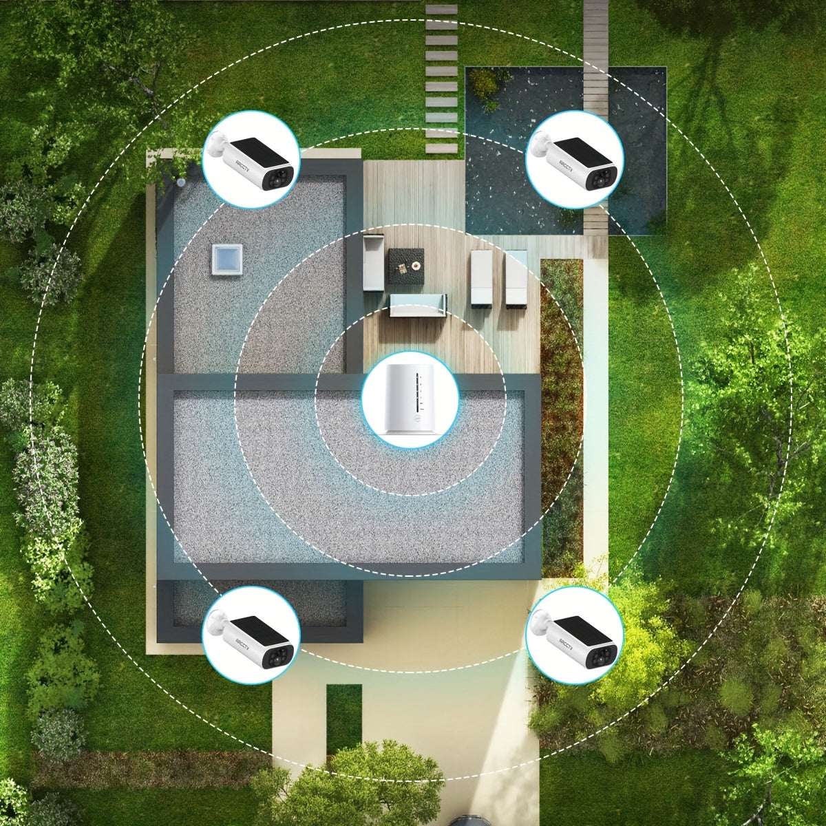 Solar Security Cameras Wireless Outdoor, 4 Cam-Kit, 4MP Solar Security Camera Wireless System, Color Night Vision, Motion Detection, No Monthly Fee, 64GB Memory Card, Outdoor Surveillance, Property Protection, Wireless Setup,