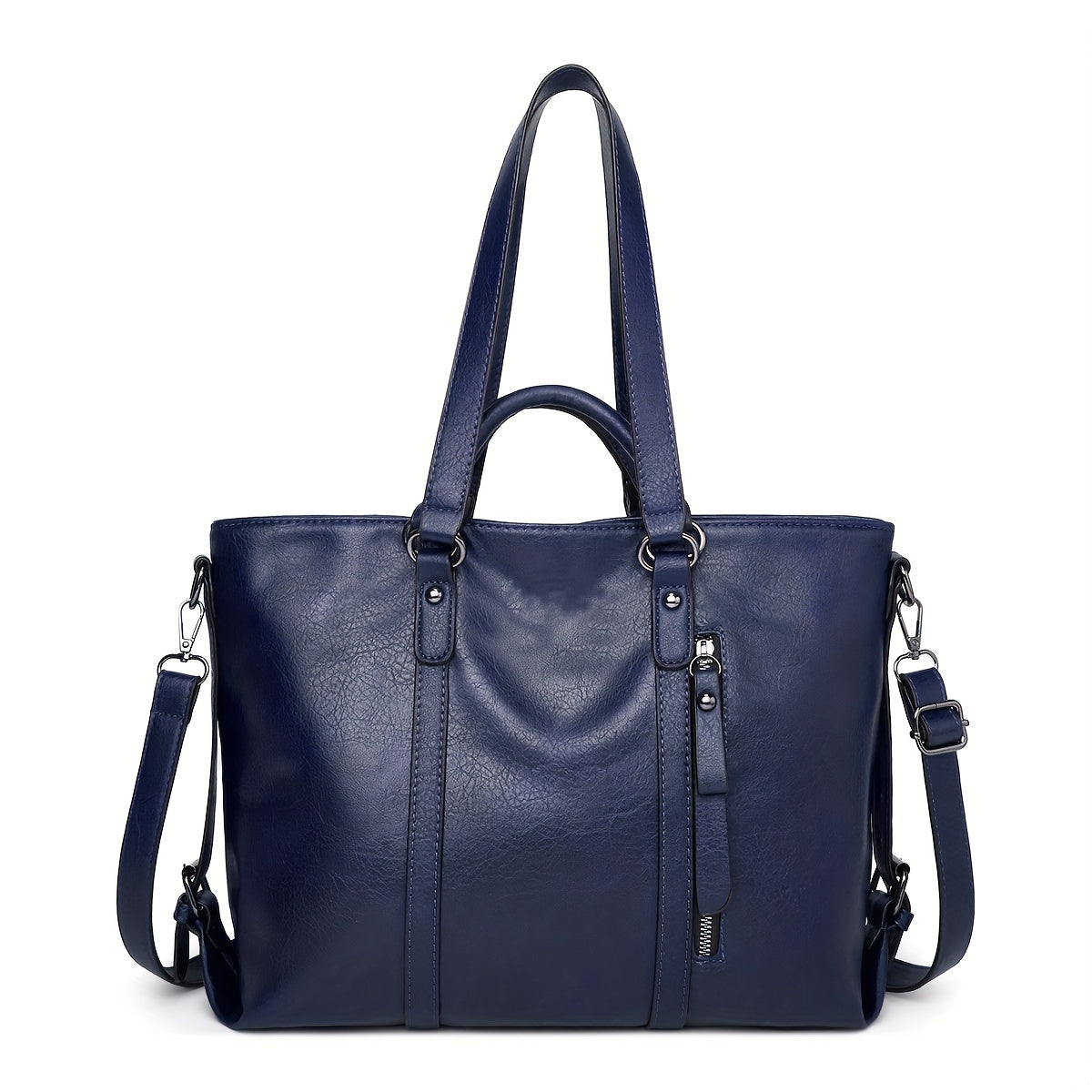 Women's Thickened Soft Synthetic Leather Tote & Crossbody Purse - Large Capacity Multi-Pocket Organizer with Removable Shoulder Strap, Zipper Closure, Oil-Edged Trim - Work, Travel, Casual Bag in Brown, Navy, Red, Black - Chr