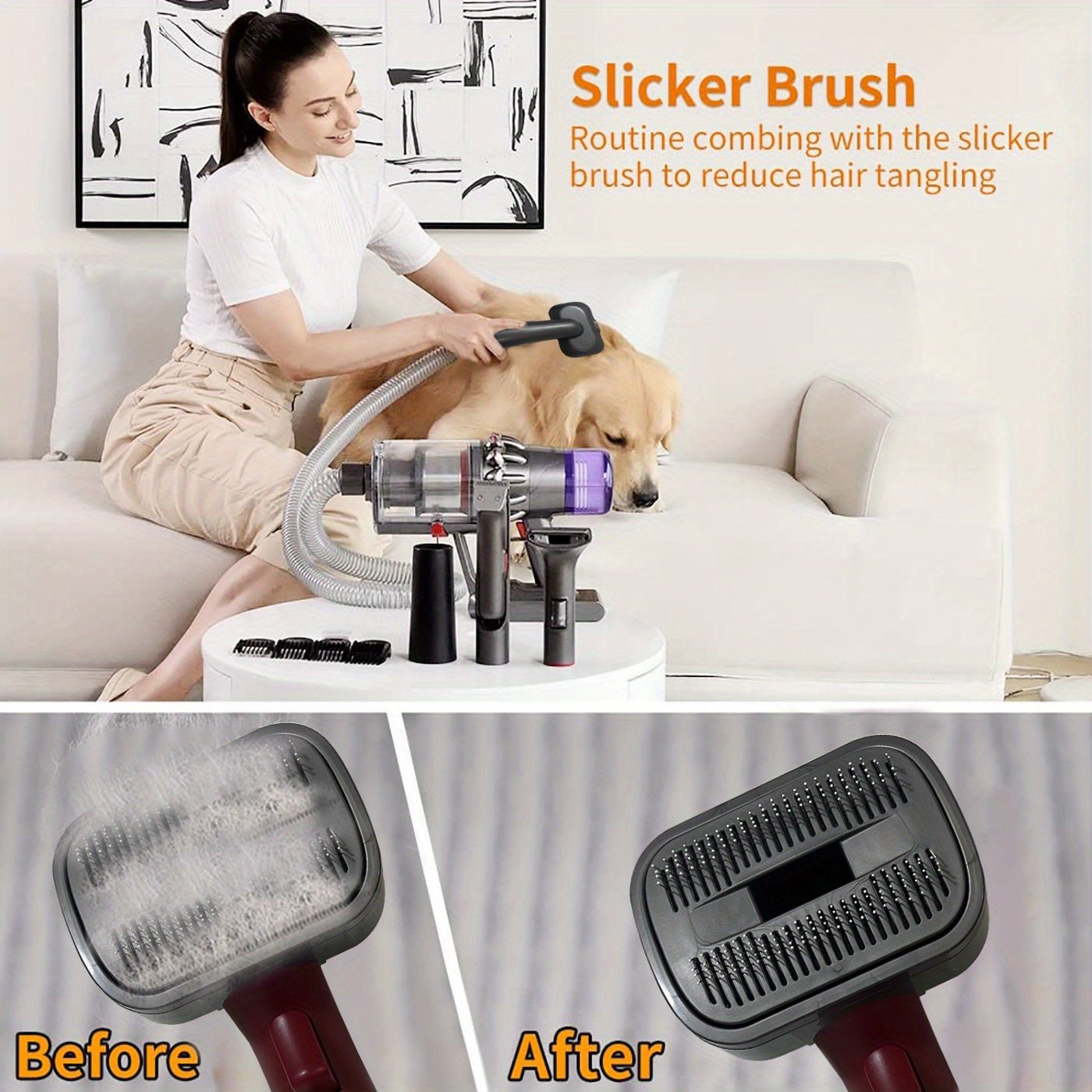 Groom Tool Kit For Dyson Vacuums, Pet Dog Brush Hair Vacuum Attachment For Dyson V7/8/10/11/15, Suitable For Long Or Medium Haired Dogs, Vacuum-Assisted Dog Groomer & Self-Cleaning Mess-free Grooming