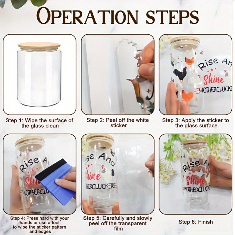 4pcs Pink Skull Coffee & Beverage Mug Set with DIY Decorative Stickers - Transparent Glass, Waterproof, Scratch & Oil Resistant for Various Surfaces