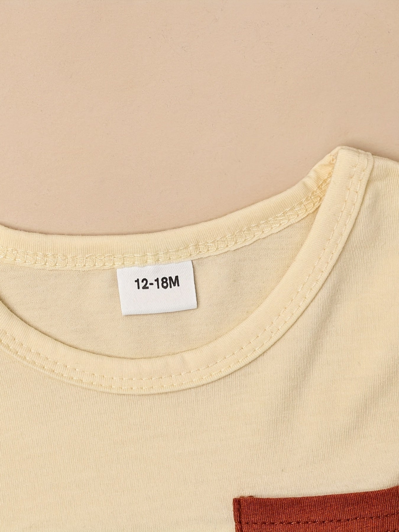 2pcs Baby Boys Summer Outfit Set - Cotton & Polyester Crew Neck T-Shirt with Stripes & Patch Detail, Short Sleeve, Drop Shoulder, Knit Fabric, with Matching Shorts with Belt & Fake Drawstring - Regular Fit, for Outdoor