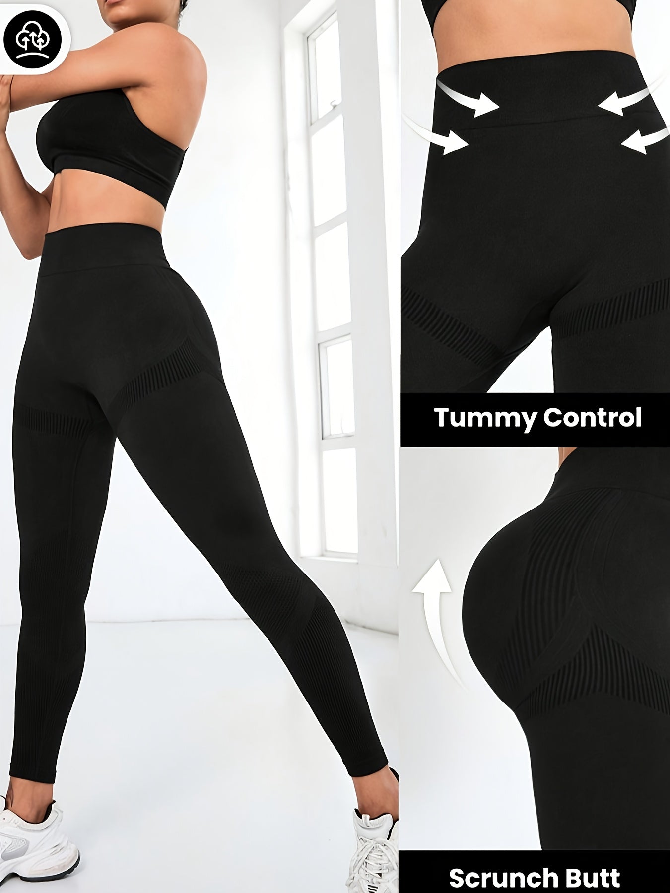 Women'S High-Waisted Seamless Leggings - Butt-Lifting Peach Lift Design, Medium-Stretch Fabric, Solid Black, 7/8 Length for, & Casual Wear, All-Season Comfort, Leggings, Apparel, Sleek Look, Comfortable Fit