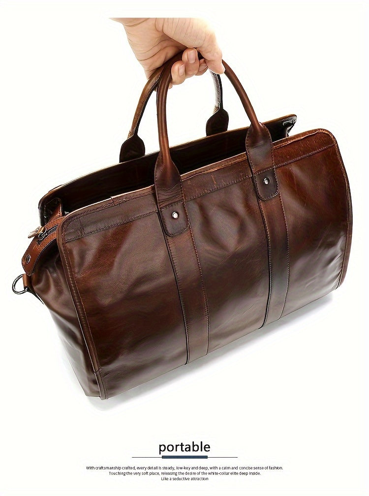NIUCUNZH Men's First Layer Cowhide Leather Travel Duffel Bag - Large Capacity Carry-On with Adjustable Straps, Multiple Compartments & Reinforced Handles, Sleek Black for Weekend Trips, Daily Commute & Casual Travel, Travel B