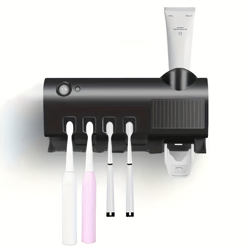 Wireless UV Toothbrush Holder with Automatic Toothpaste Dispenser – Wall-Mounted, USB Rechargeable, No-Drill Installation, Personal Care Kit