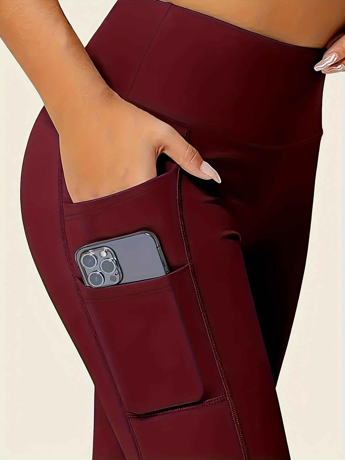 Women's High-Waisted Pants - Non-See-Through Stretchy Leggings with Fit, All-Season & Casual Pants for,, Casual Attire - Burgundy Bottoms, Trousers, Sleek Design, Supportive Waistband, Versatile, Enthusiasts