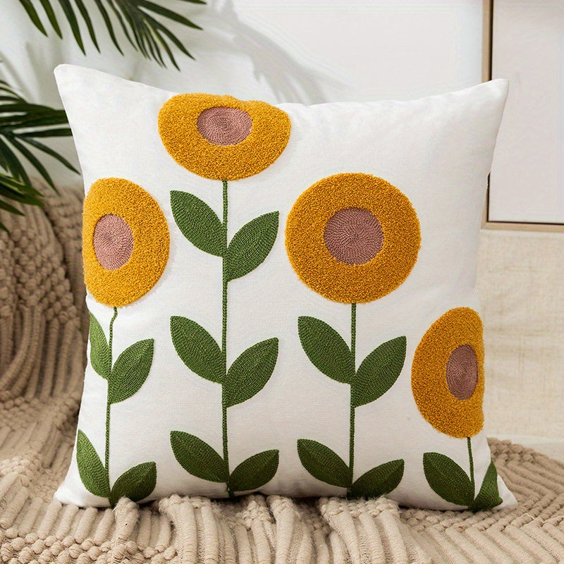 1pc Boho Floral Embroidered Pillow Case - Soft and Stylish Living Room Decor for Couch, Bed, and Sofa - 17.7 x 17.7 Inches