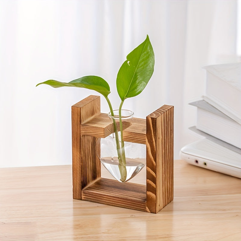1 Pack, Hydroponic Plant Terrarium Love Heart Vase With Wooden Stand, Indoor Hydroponic Plant Propagation Station For Home Office Garden Decoration, Gift For Flower Pot Lovers