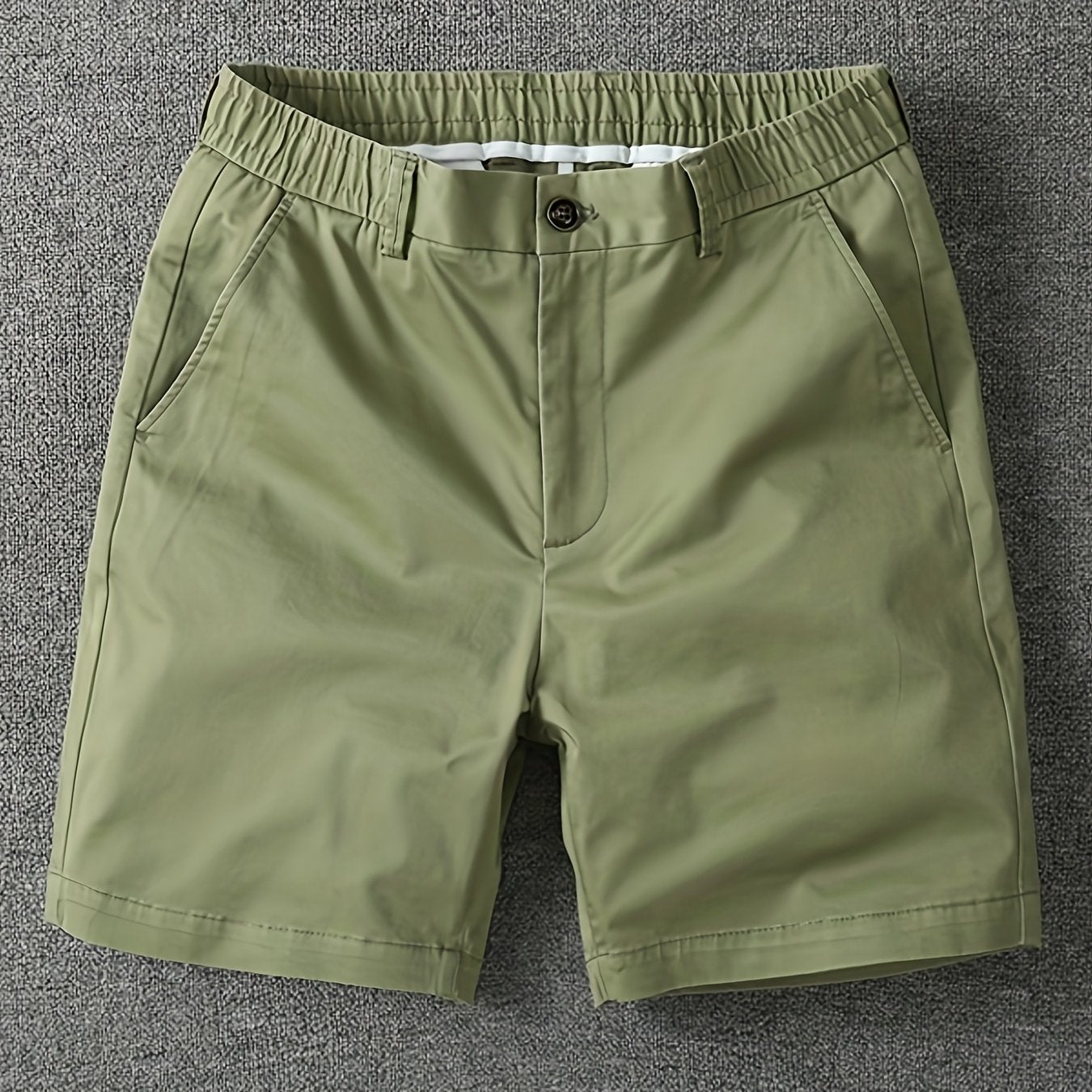Men's Summer Micro-Elastic Casual Shorts - Four-Tenths Length, Olive Green, Mid-Rise Waist, Elastic Waistband, Side Pockets, Lightweight & Breathable for Casual Attire