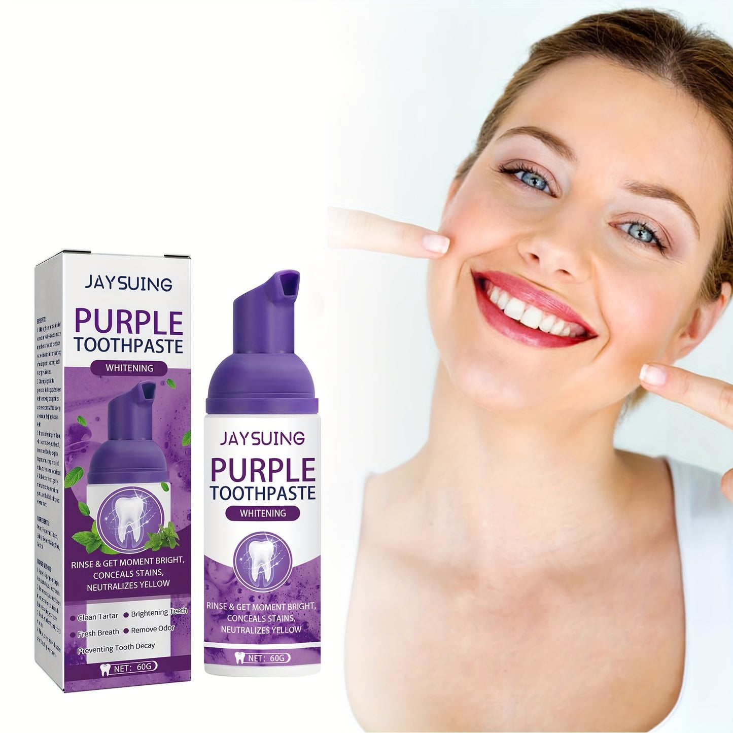 Purple Whitening Toothpaste - Brightens & Cleans Teeth, Fades Stains & Odors, Oral Care Gel Teeth Whitening Products Tooth Whitening