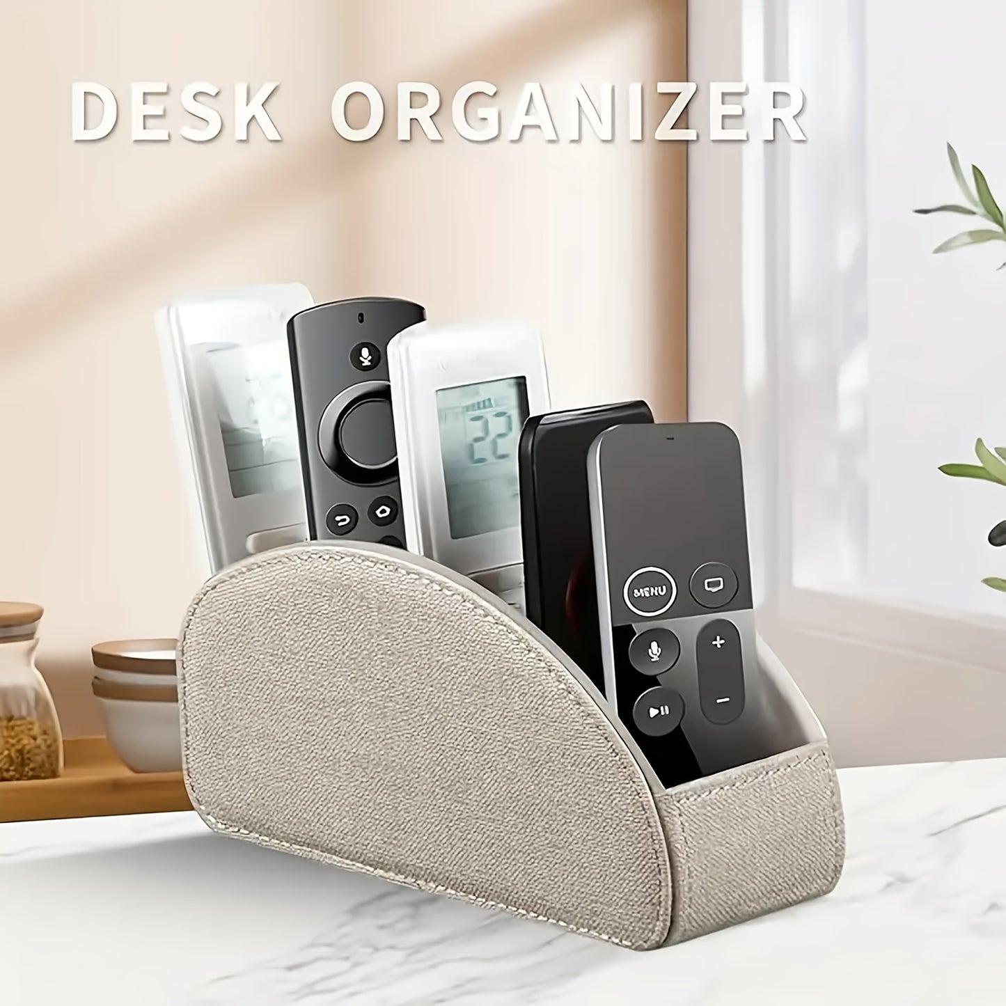 MILITWO 5-Compartment Faux Leather Remote Control Holder - Versatile Desktop Organizer for Appliance Controllers, Brushes, Eyeglasses & Office Supplies - Compact Storage Box with Pen Holder, Ideal for Home & Office Desk Organ